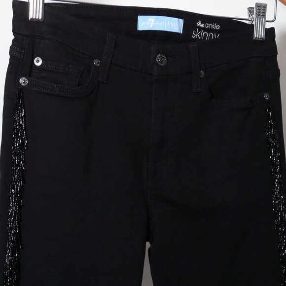 7 for all humankind black ankle skinny jeans with beaded fringe down the leg - Picture 16 of 16